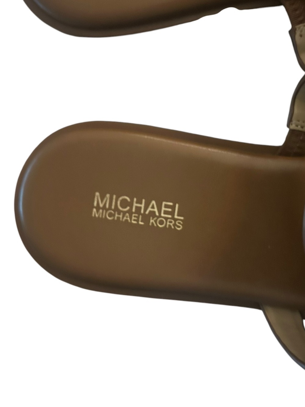 EUC Michael Kors Brown Gold Sandals with Signature Medallion Size 8.5 - Picture 4 of 6